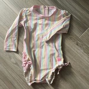 RuffleButts rainbow long sleeve swim suit 18-24